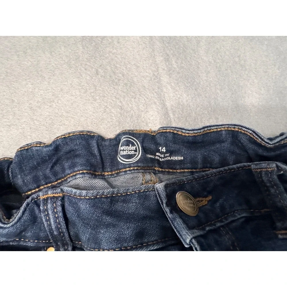 Wonder Nation Denim‎ Shorts Cuffed Dark Wash Adjustable Waist Girls Size 14